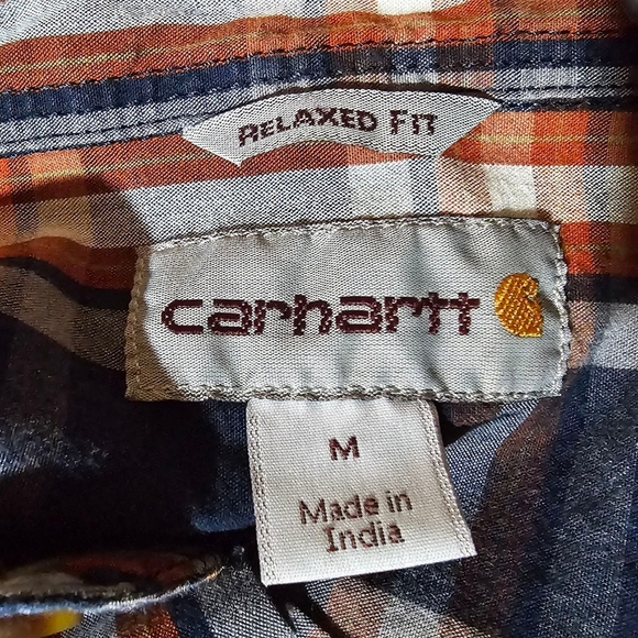 Carhartt Men’s Plaid Short Sleeve Button-Down Shirt – Blue/Orange – Relaxed - Picture 5 of 6
